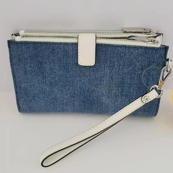 NWT Michael Kors Jet Set Travel Large Embellished Denim Wristlet - Picture 3 of 7